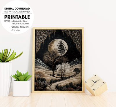 Antiqued Landscape, Moon Phases, Tapestries, Queen Regina, Poster Design, Printable Art