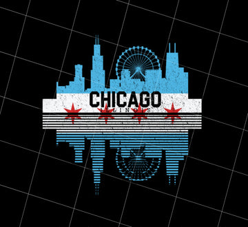 Chicago Skyline Silhouette Il City Flag Gift Png, Chicago Illinois Lover Gift Png, Png Printable, Digital File