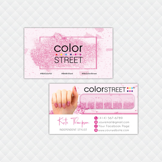 Pink Color Street Business Card, Color Street Application Nail Cards CL200