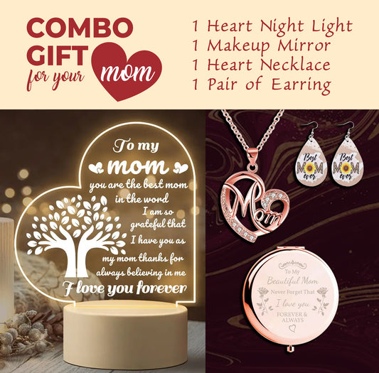 This Combo Gift For Your Mom includes all the best gifts for your Mother. Each product is of the highest quality, perfect for treating your mom to a special experience on Mother's Day. Surprise your Mom with this Gift Combo on Mother's Day. This special package includes thoughtful gifts like 'Gift From Heart' and 'Best Mom Ever'. She will be elated to receive this unique and memorable gift!