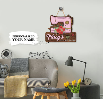 Personalize your sewing area with this truly unique Sewing Room Wood Sign. Crafted from plywood and featuring a custom name, this decorative sign is an ideal choice for any sewing enthusiast. It's the perfect accent for your sewing room, providing a personalized touch with an element of style.