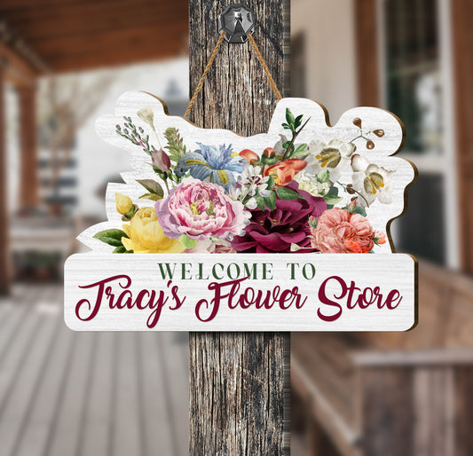 This Custom Flower Store Wooden Sign will give your store a personal touch. The personalized name sign measures 1.5"x 11.5" and is made of quality hardwood, ensuring you a sign that will last. Make your shop stand out today!