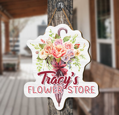 Welcome customers with this professional and personalized Wooden Sign, custom printed with any name. Ideal for use outside a flower store, this top-quality sign is made from durable wood and made to last. Perfect for adding an inviting, professional touch to any store.