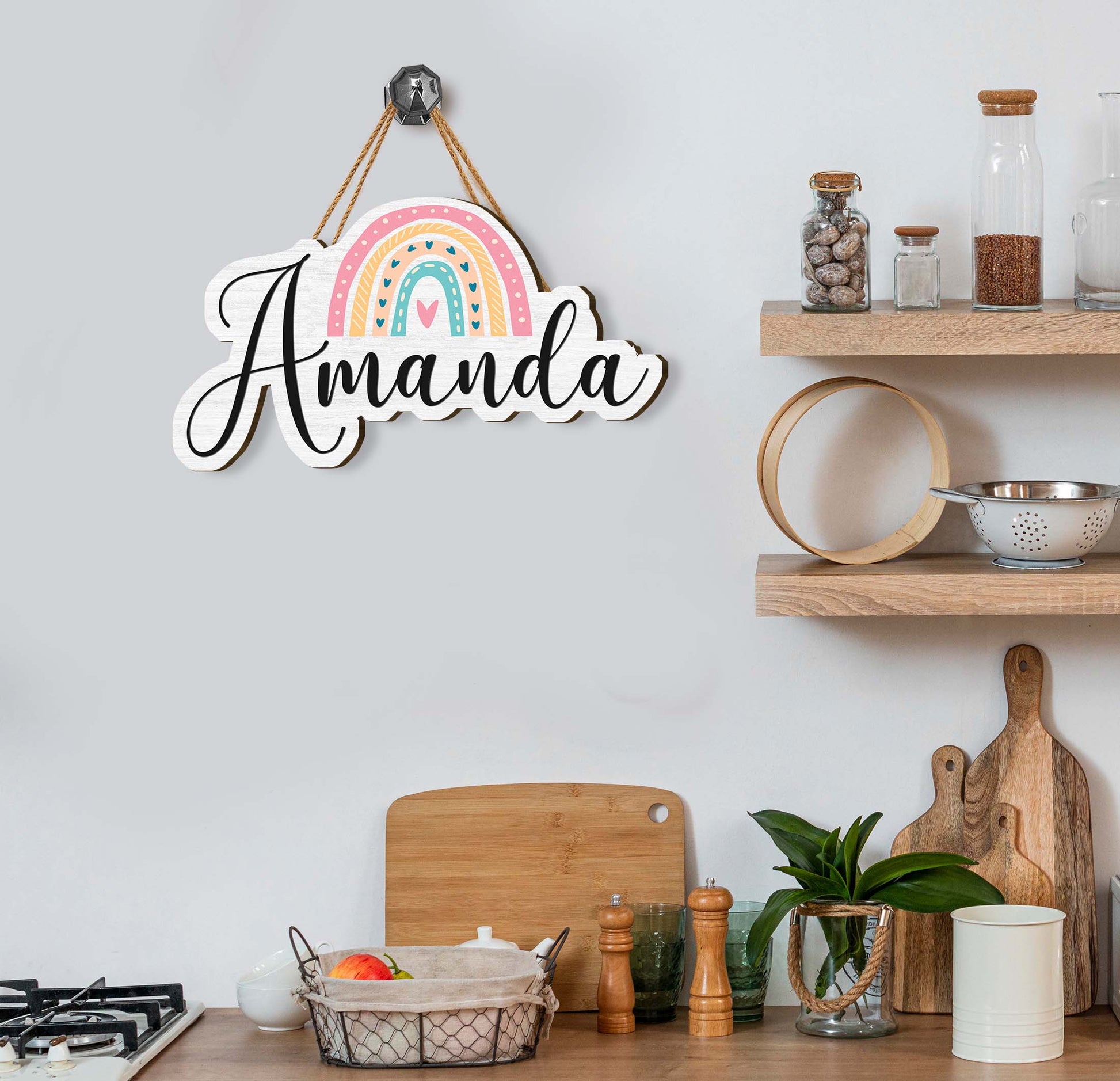 Our Custom Name Wooden Sign, featuring Rainbow Style Plywood, is a perfect way to personalize any home or office. Made with easy-to-clean materials, this long-lasting sign stands up to everyday wear and tear, making it a practical and stylish addition to any space.