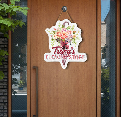 Welcome customers with this professional and personalized Wooden Sign, custom printed with any name. Ideal for use outside a flower store, this top-quality sign is made from durable wood and made to last. Perfect for adding an inviting, professional touch to any store.