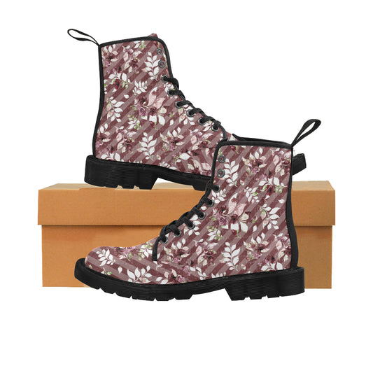 Burgundy Boots, Glitter Flowers Martin Boots for Women