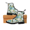 Watercolor Floral Boots, Teal Flower Bouquet Martin Boots for Women
