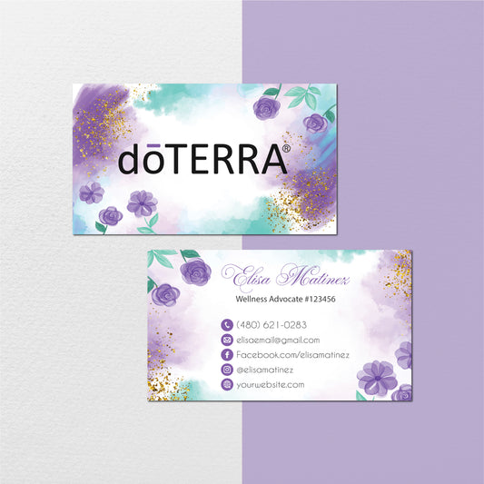 Flowers Watercolor Purple Personalized Doterra Business Card, Essential Oils Business Cards DT111