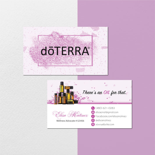 Pink Glitter Personalized Doterra Business Card, Essential Oils Business Cards DT112