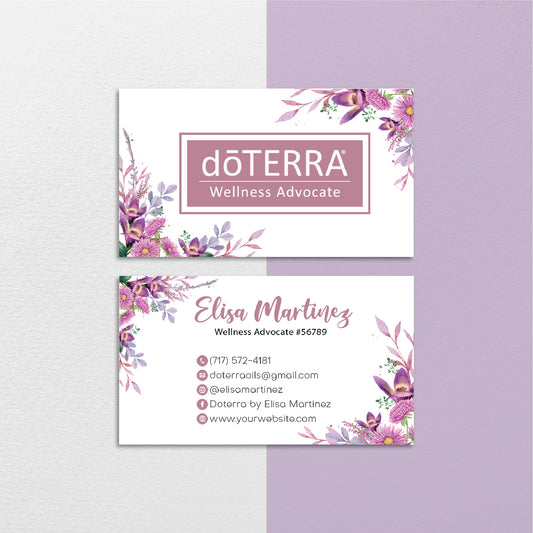 Hand Drawn Flowers Personalized Doterra Business Card, Essential Oils Business Cards DT117