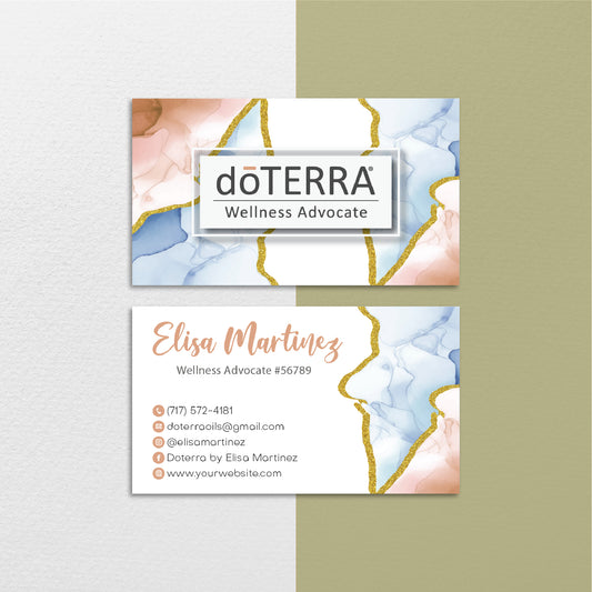 Pink And Blue Luxury Personalized Doterra Business Card, Essential Oils Business Cards DT122