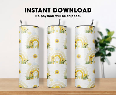 20 oz & 30 oz Skinny Tumbler Sublimation Designs, Sunflowers Love Yellow Rainbow Love Of Life Tumbler - PNG Digital Download