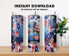 20 oz & 30 oz Skinny Tumbler Sublimation Designs, American Momlife Love USA Flag Night Party Tumbler - PNG Digital Download