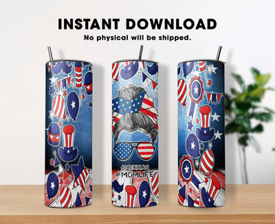 20 oz & 30 oz Skinny Tumbler Sublimation Designs, American Momlife Love USA Flag Night Party Tumbler - PNG Digital Download