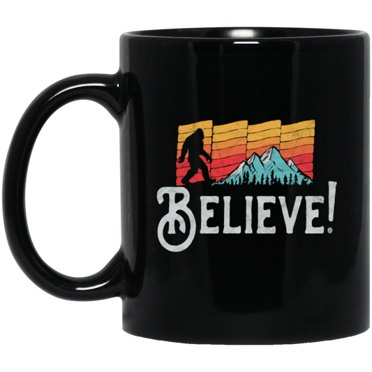 Retro Bigfoot, Believe Bigfoot Sasquatch, Retro Bigfoot Love Gift Black Mug