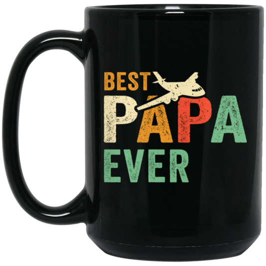 Papa Pilot, Vintage Style, Cool Pilot Gift Black Mug