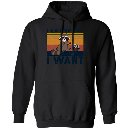 Retro Raccoon I Eat What I Want, Funny Raccoon Pullover Hoodie