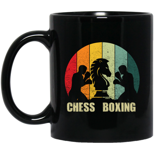 Love Chess, Love Boxing, Chess Boxing Vintage Gift, Love To Do Boxing Gift Black Mug