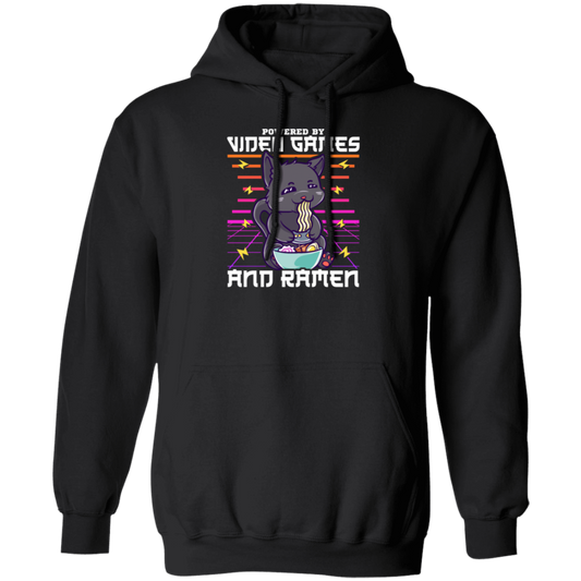 Ramen Anime Cat, Powered By Video Games Pullover Hoodie