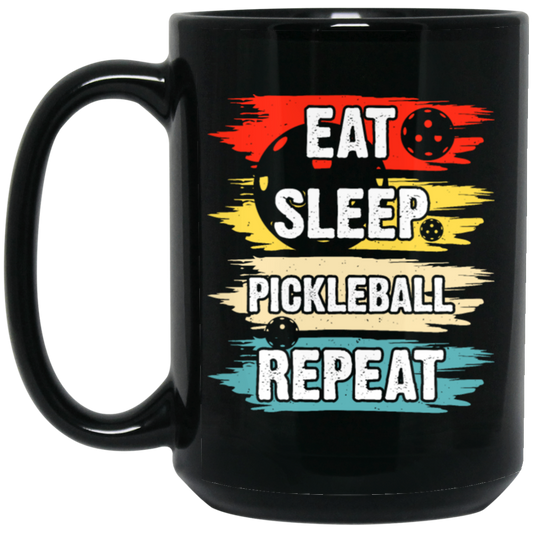 Pickleball Game, Love Pickleball, Ball Sport Gift, Eat Sleep Pickleball Repeat Black Mug