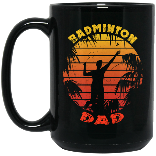 Badminton Palm Trees Gift For Dad Vintage Play Badminton Sporty Black Mug