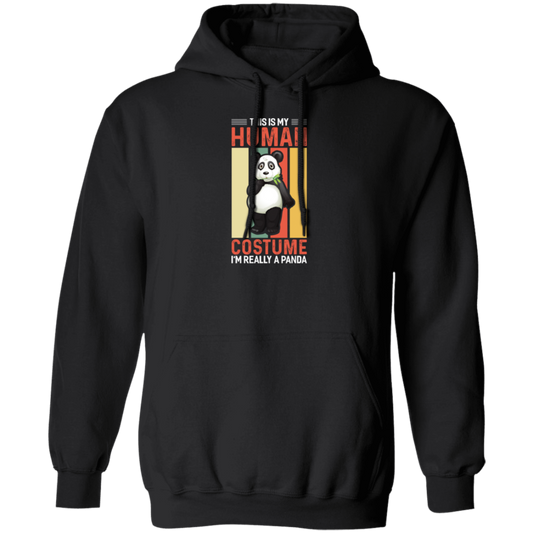 Panda Costume, I Am Really A Panda, This Is My Human, Retro Panda Pullover Hoodie