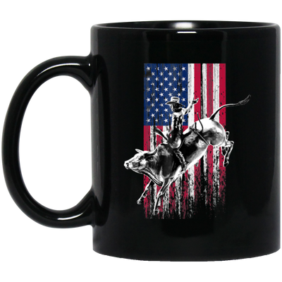 American Flag, Rodeo Bull Rider American Flag Patriotic Cowboys, Best Cowboy Black Mug