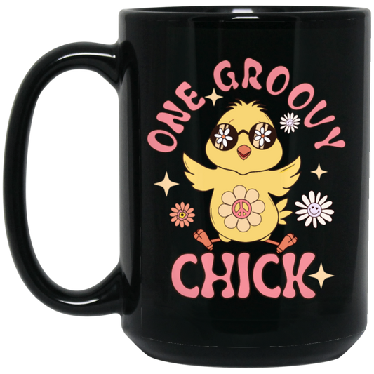 Easter Gift, Chick Love Gift, Chicken Lover, One Groovy Chick Gift, Retro Style Black Mug