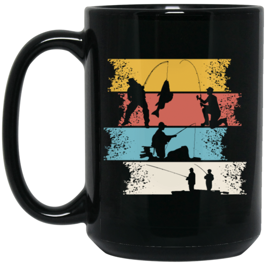 Retro Angel Motif, Retro Fisherman Vintage, Love Fishing Black Mug