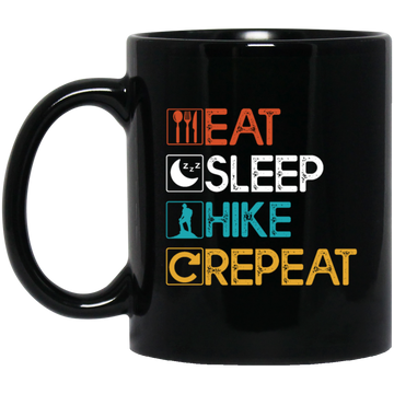 Love To Hiking, Best Hiking Lover, Retro Hiking, Hike Vintage Repeat Black Mug