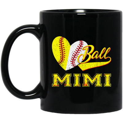 Gift For Mimi, Best Mimi Ever, Love Baseball Gift, Heart Ball, My Ball For Mimi Black Mug