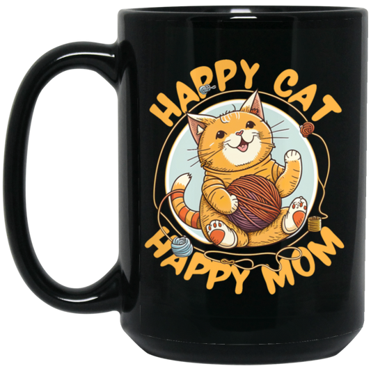 Love Cute Cat, Happy Cat, Happy Mommy, Best Cat Ever, Cat With Ball Of Knitting Wood Black Mug