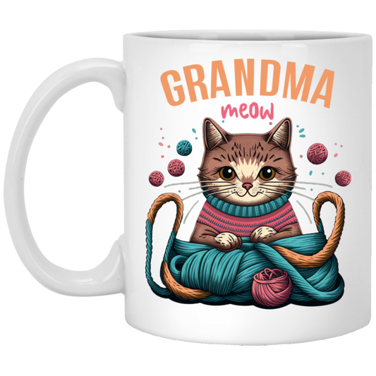 Knitting Grandma, Grandmeow, Love Cat, Love Knit, Gift For Grandma White Mug