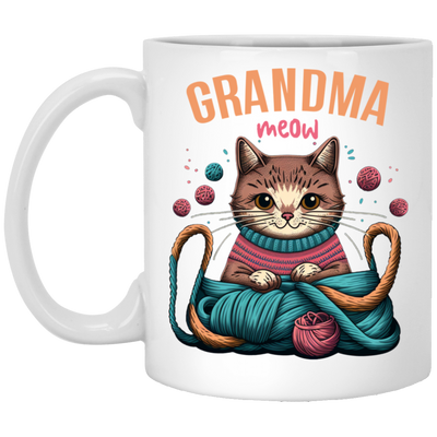 Knitting Grandma, Grandmeow, Love Cat, Love Knit, Gift For Grandma White Mug