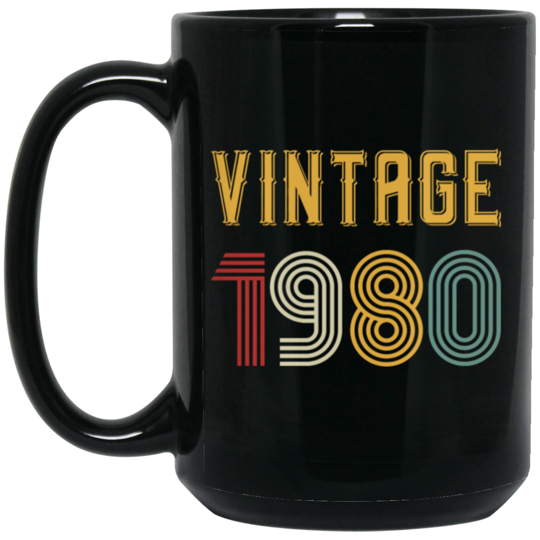Vintage 1980 Birthday, Retro 1980 Birthday Gift, Born In 1980 Black Mug