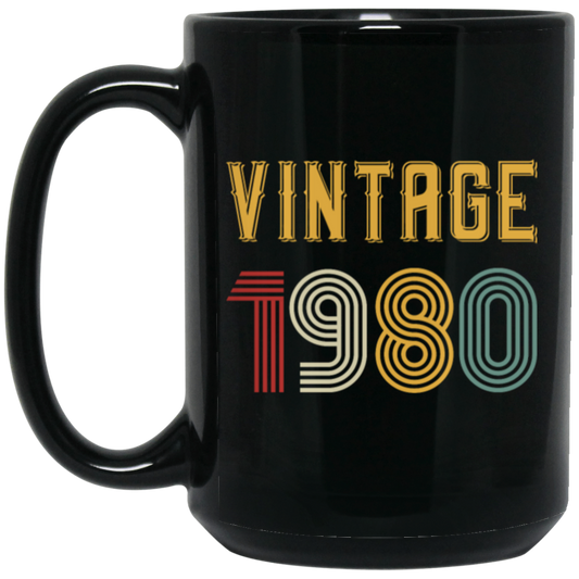 Vintage 1980 Birthday, Retro 1980 Birthday Gift, Born In 1980 Black Mug