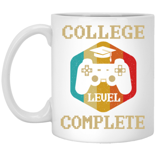 Retro College Level Complete Gamer Graduation White Mug