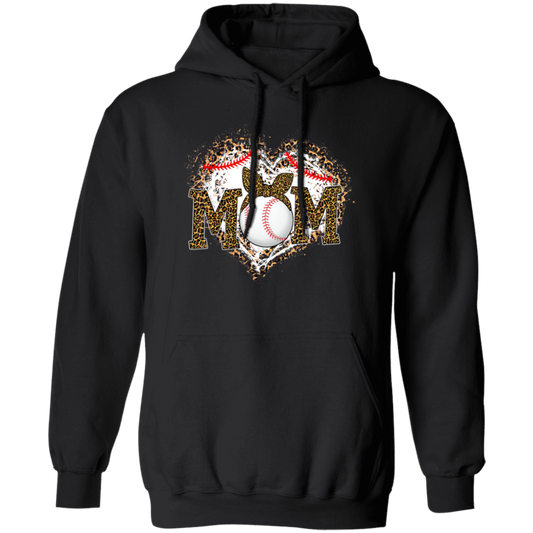 Funny Baseball Mom, Leopard Heart Mom, Ball Sport Lover Gift, Leopard Baseball Pullover Hoodie