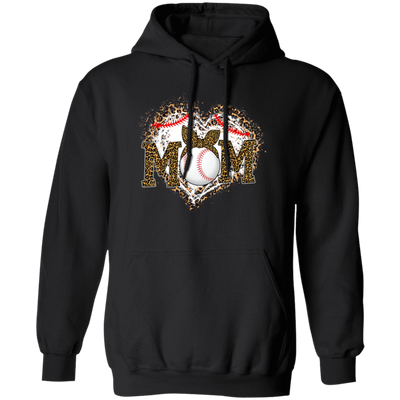 Funny Baseball Mom, Leopard Heart Mom, Ball Sport Lover Gift, Leopard Baseball Pullover Hoodie