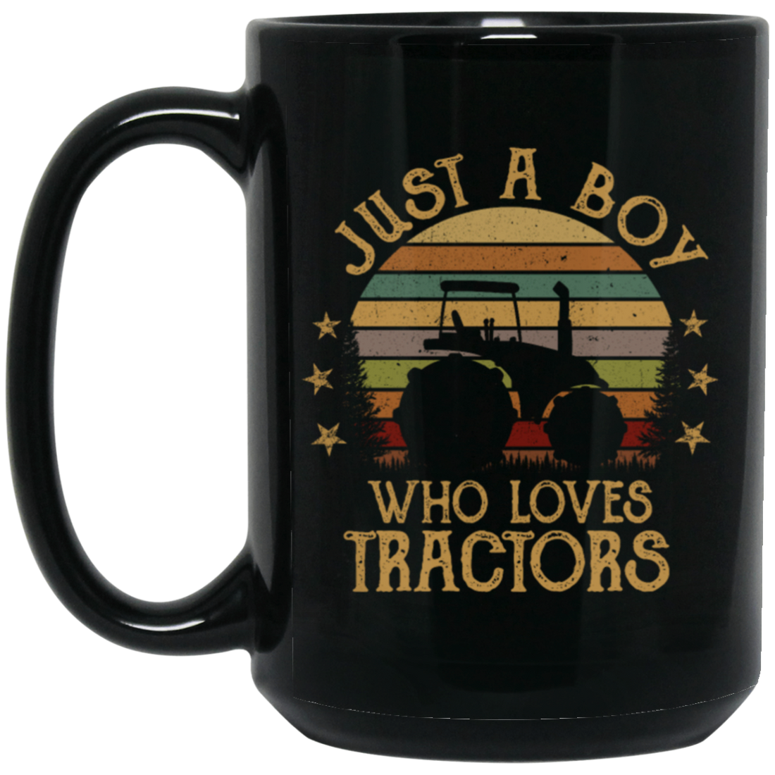 Retro Just a Boy Who Loves Tractors Farm Birthday Kids Black Mug