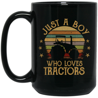 Retro Just a Boy Who Loves Tractors Farm Birthday Kids Black Mug