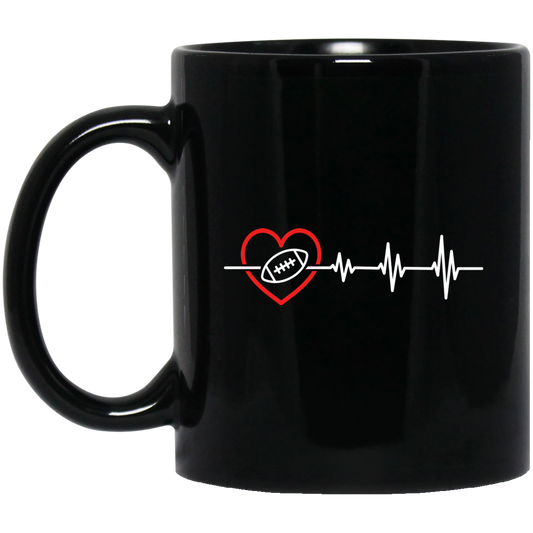 Football Lover, Best American Football, USA Football Heartbeat, Love Sport In Heart Black Mug