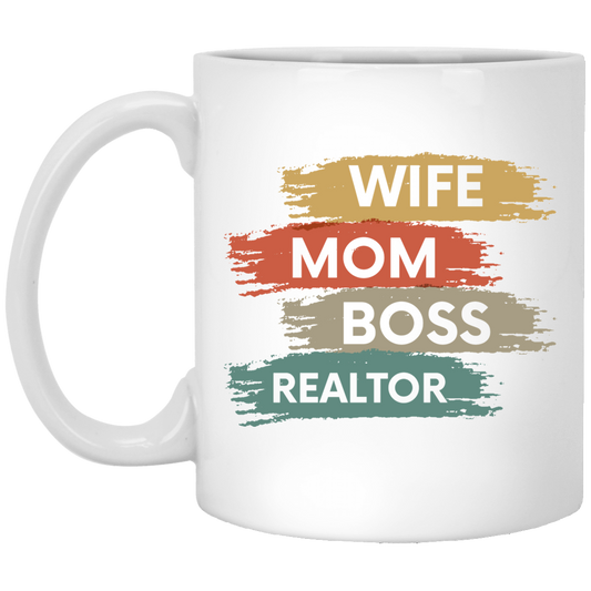 Love Wife Love Mom, Mom As Wife As Boss, Realtor Mom, Retro Mother Gift White Mug