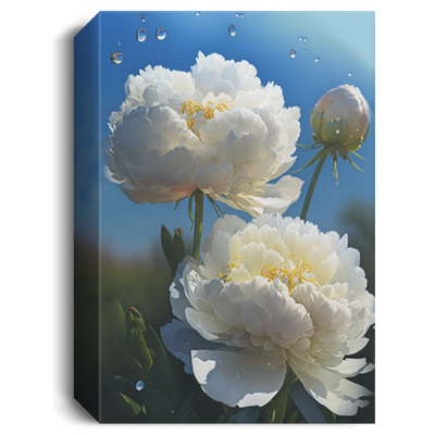 White Peonies Flower Under The Blue Sky In The Early Morning Canvas