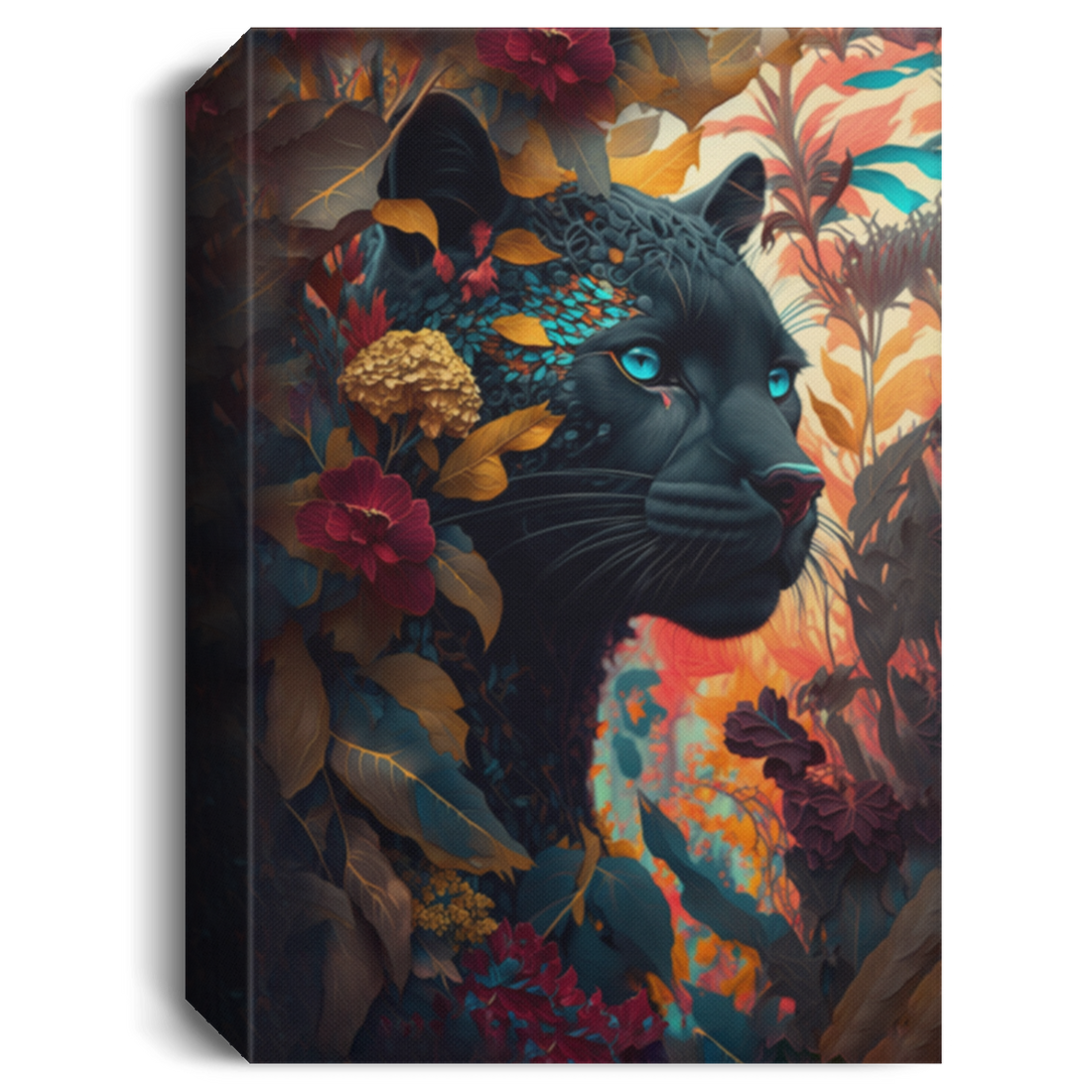 Black Panther Hiding Behind Vibrant Intricate Flowers, Majestic Black Panther With Flowers