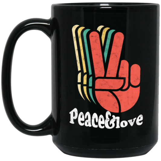 Retro Peace Love 60's 70's Hippie, Vintage Inspired Black Mug