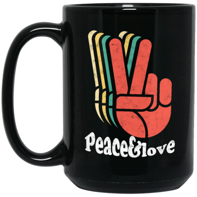 Retro Peace Love 60's 70's Hippie, Vintage Inspired Black Mug