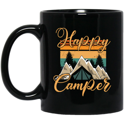 Retro Camping, Happy Camper Vintage Black Mug