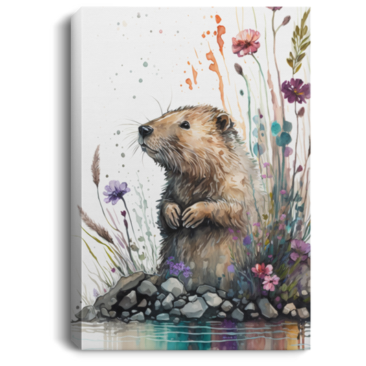 An Addorable Baby Beaver, Beaver Lover Art, Watercolor Bear Canvas