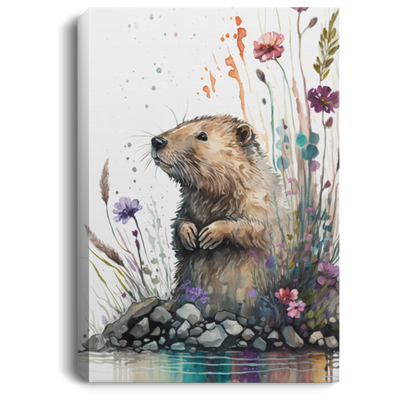 An Addorable Baby Beaver, Beaver Lover Art, Watercolor Bear Canvas
